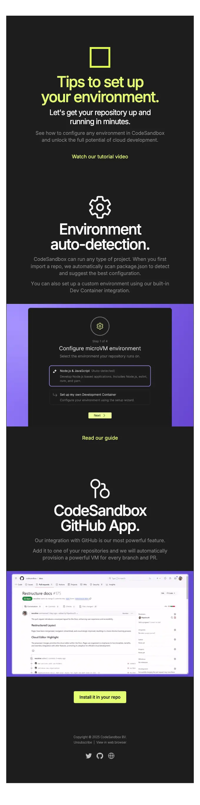 CodeSandbox onboarding email, full length