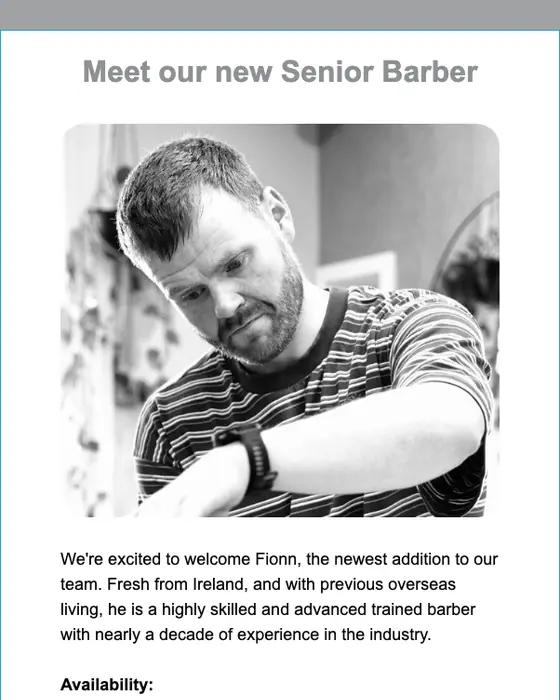 Verve Barbering promotional email
