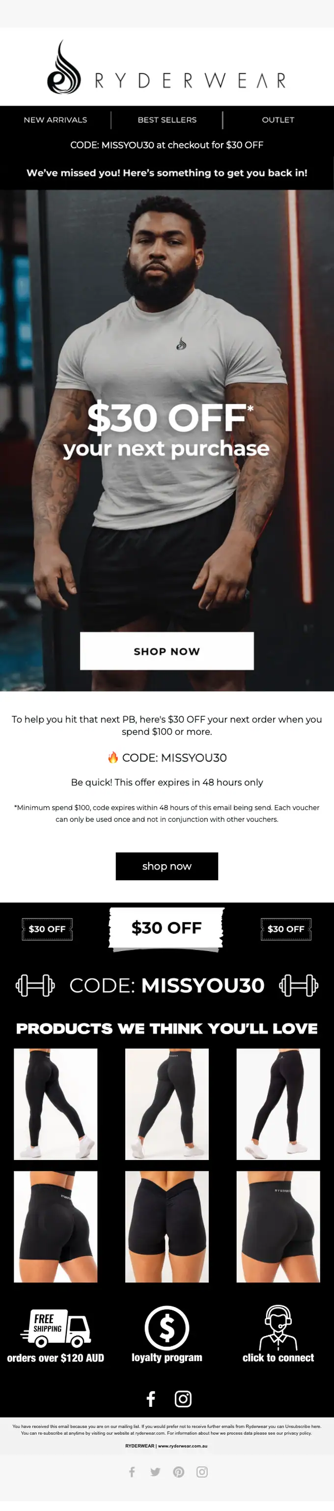 Ryderwear discount offer email, full length