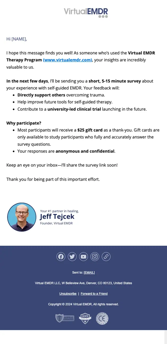 Virtual EMDR survey email, full length