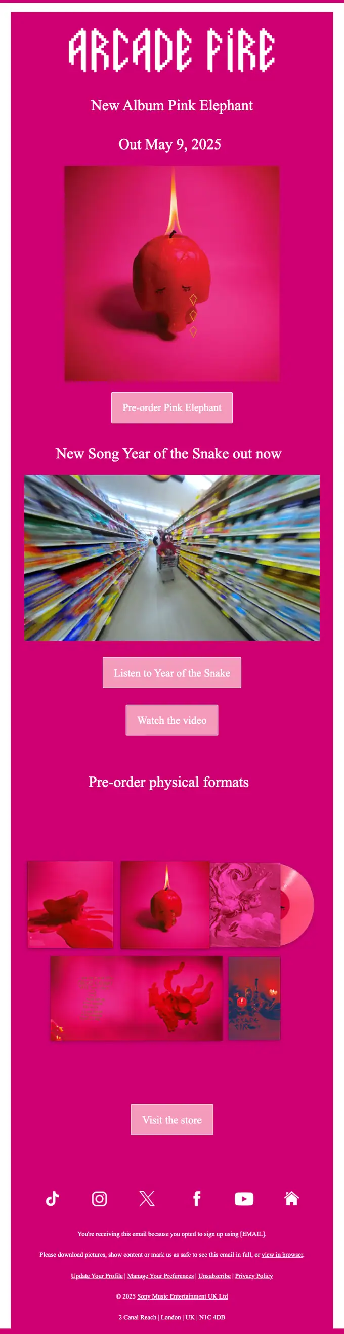 Arcade Fire product launch email, full length