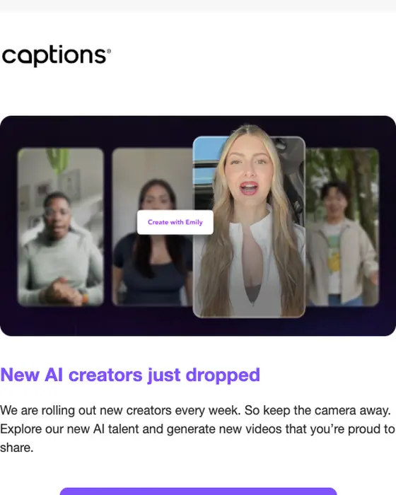 Captions product launch email