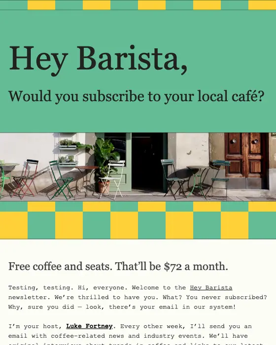 Hey Barista (Oatly) newsletter email