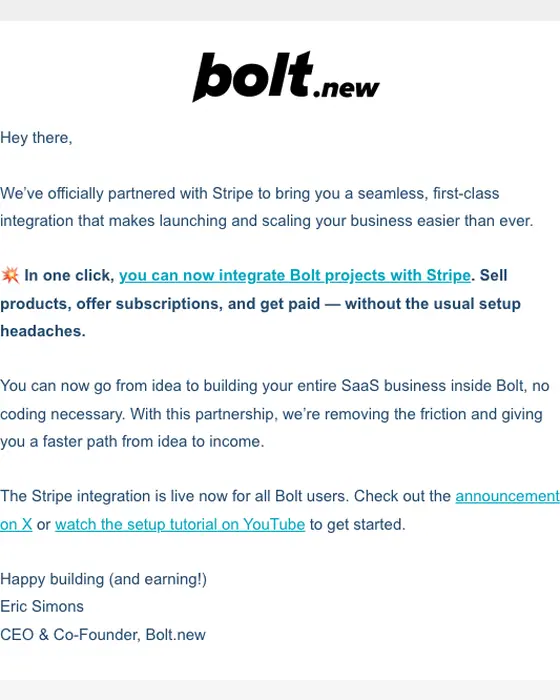 Bolt.new product launch email