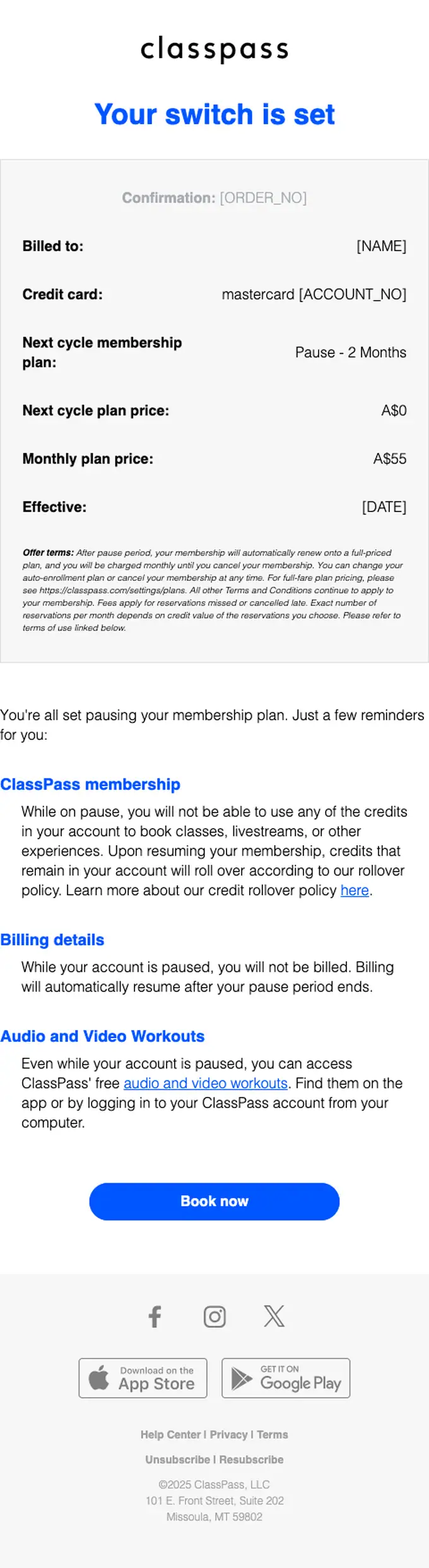 ClassPass subscription email, full length