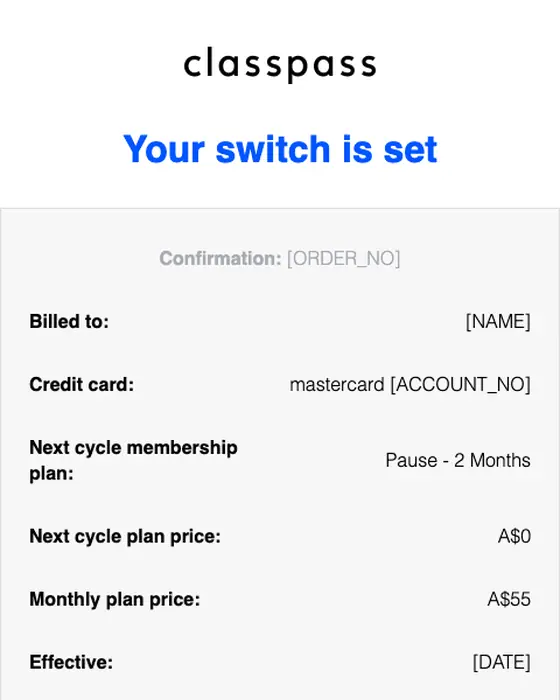 ClassPass subscription email