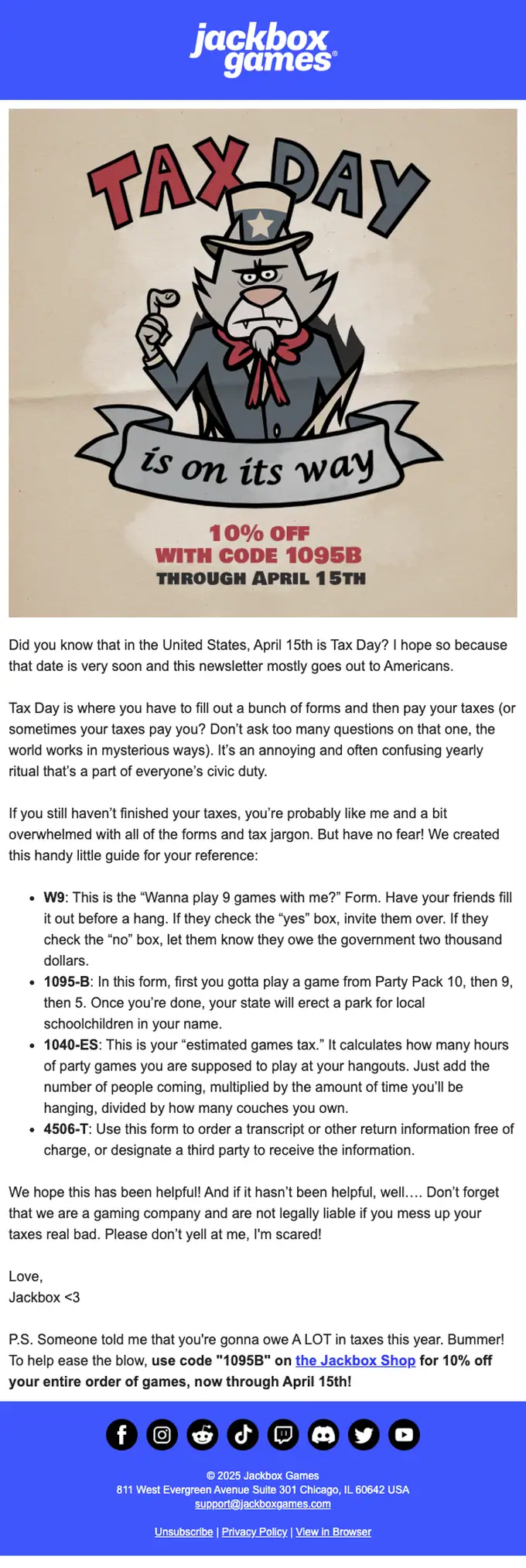 Jackbox Games promotional email, full length
