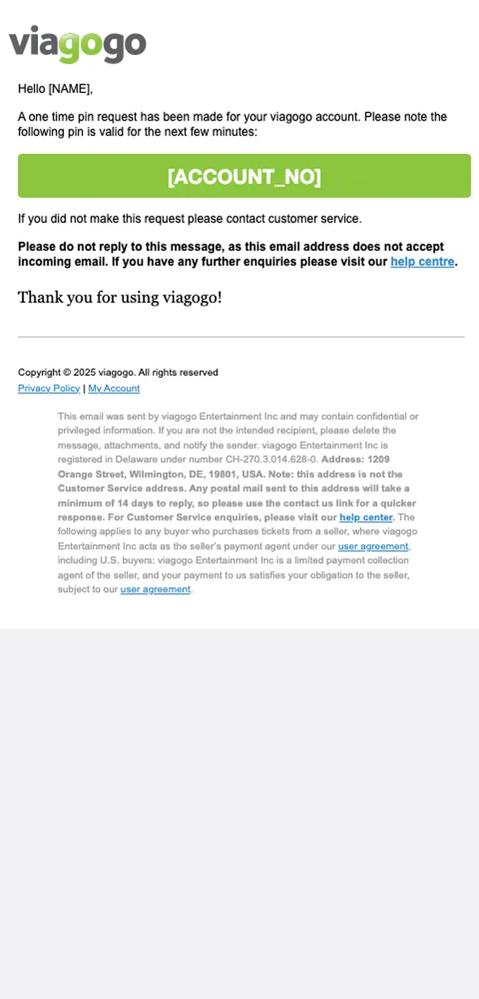 viagogo otp email, full length