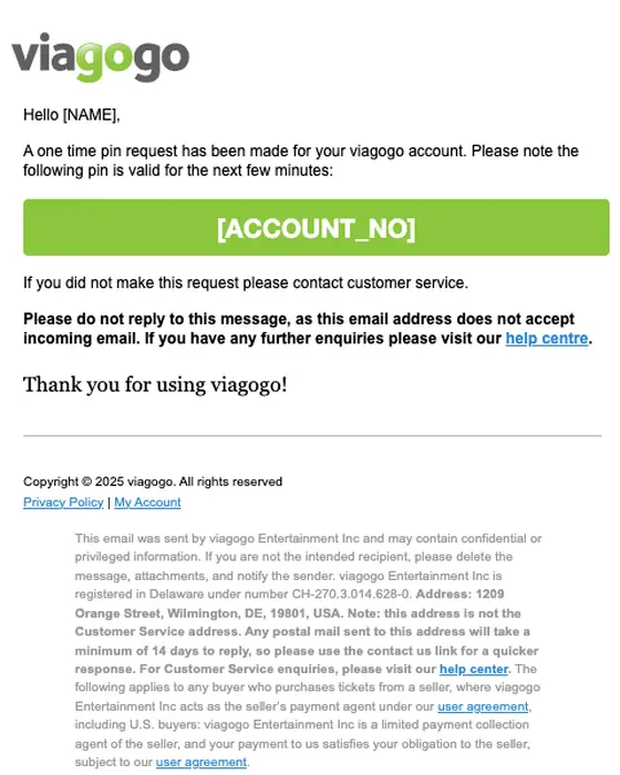viagogo otp email