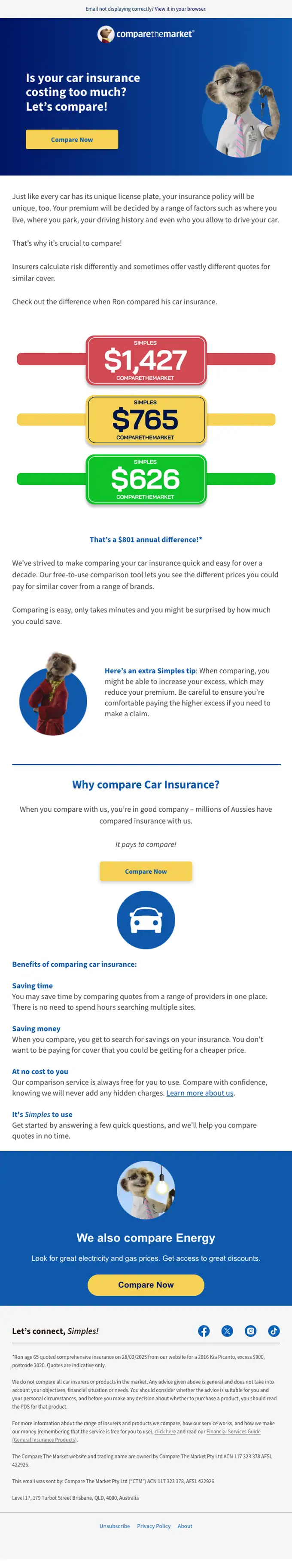 Compare the Market promotional email, full length