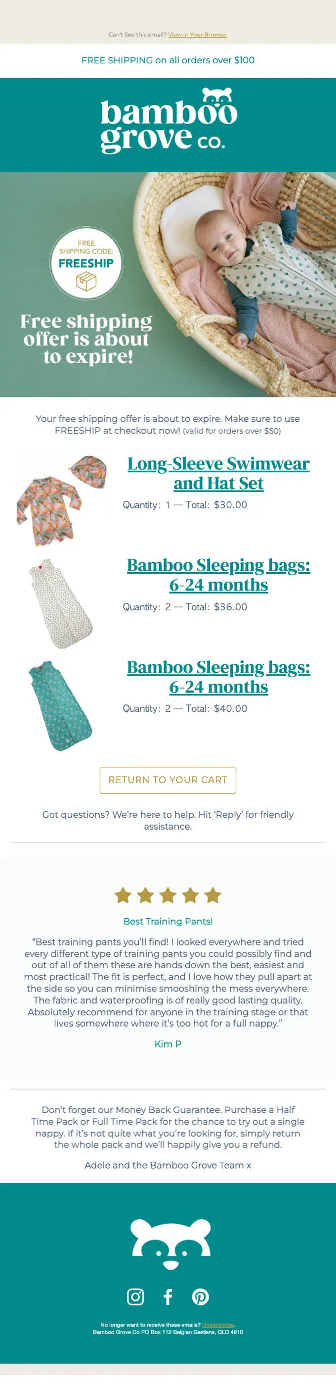 Bamboo Grove Co abandoned cart email, full length