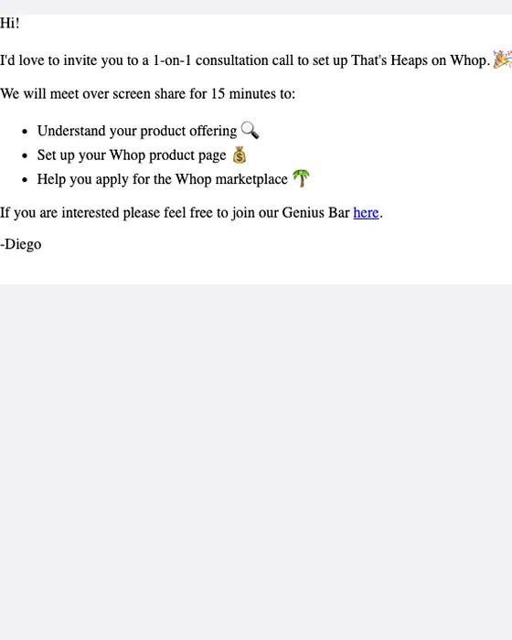Whop welcome email