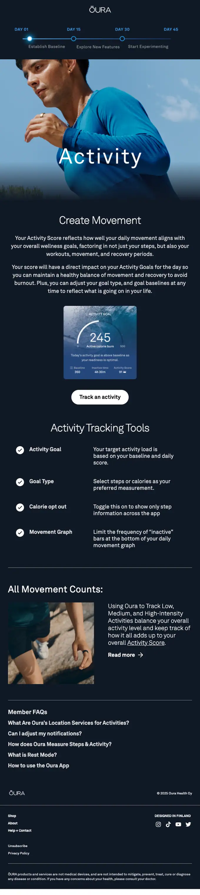 Oura account notice email, full length