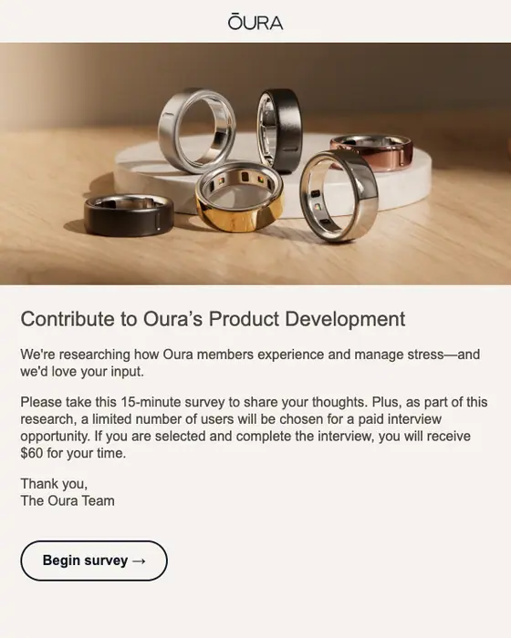 Oura Research survey email