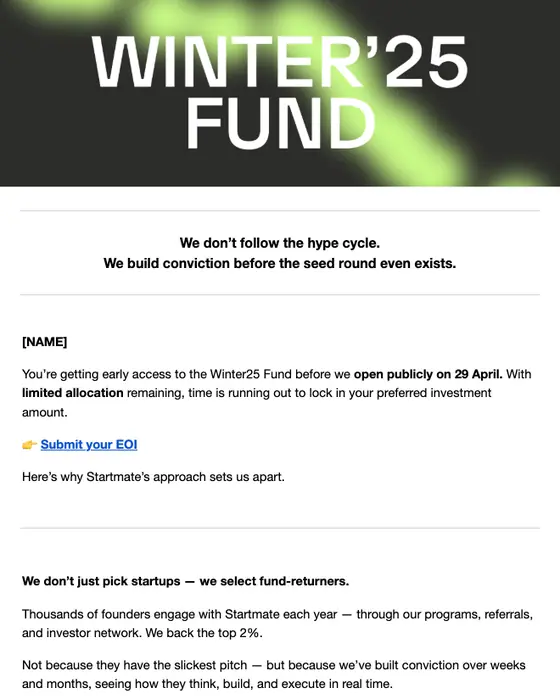Startmate promotional email
