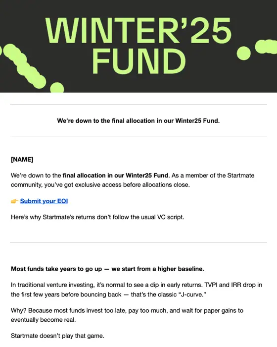 Startmate promotional email