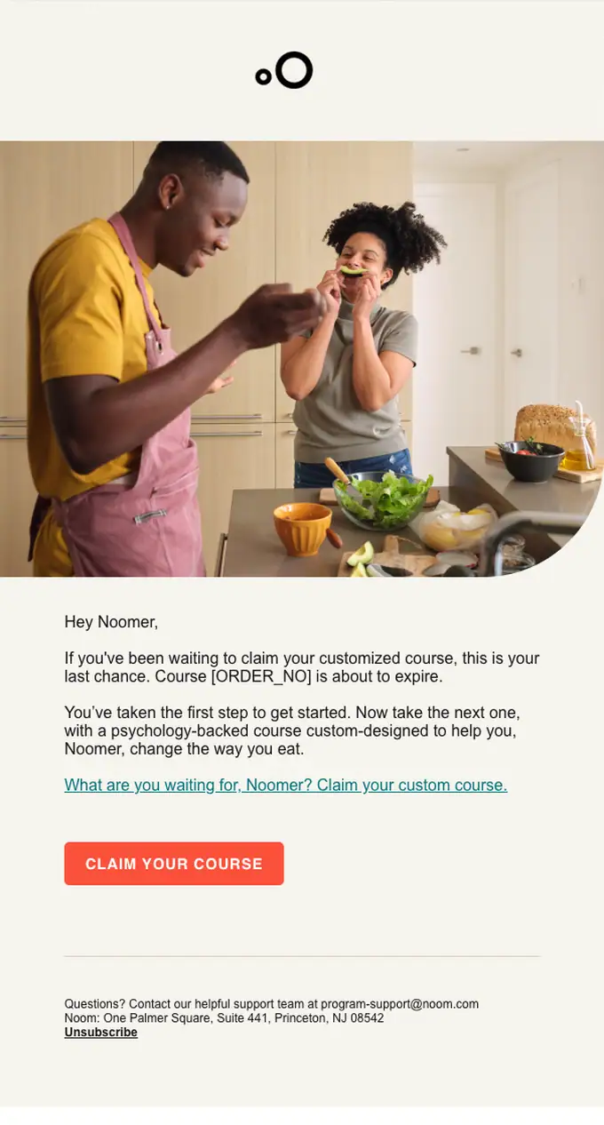 Noom re engagement email, full length