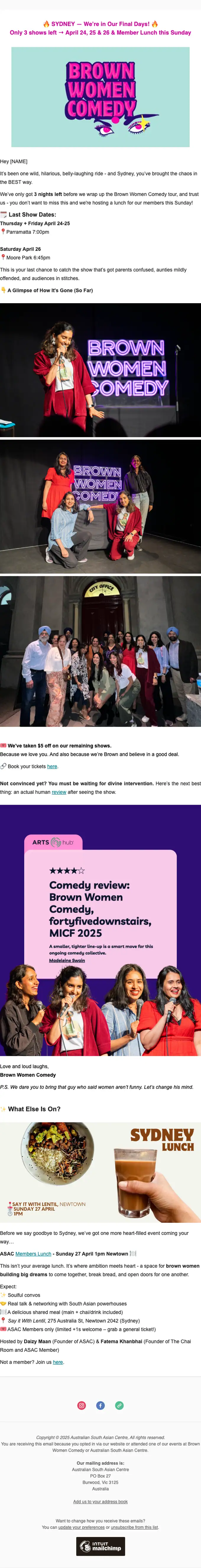 Daizy / Brown Women Comedy promotional email, full length