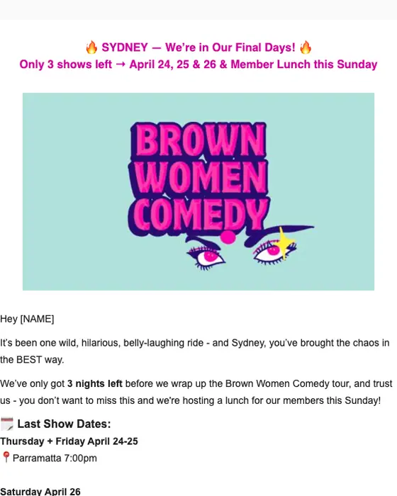 Daizy / Brown Women Comedy promotional email