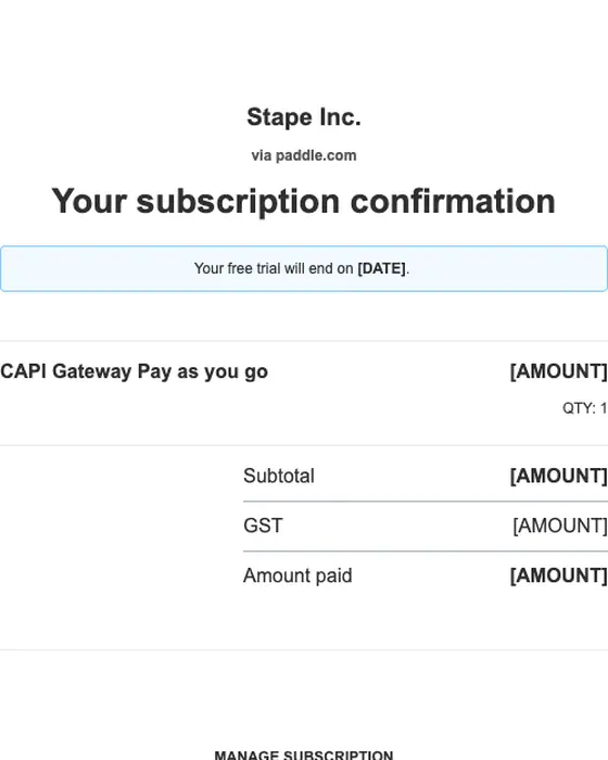 Paddle subscription email