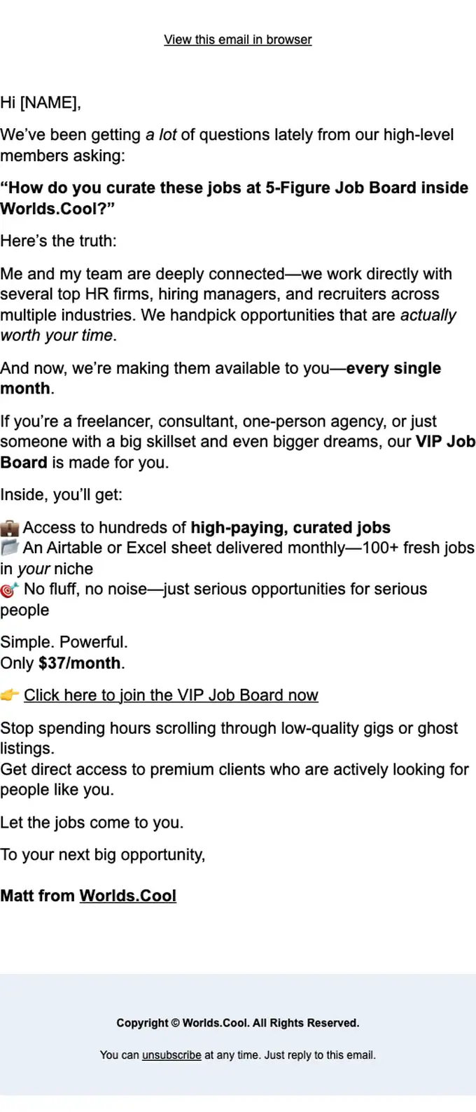 Worlds.Cool promotional email, full length