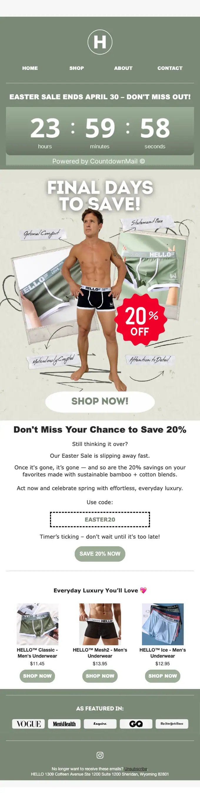 HELLO discount offer email, full length