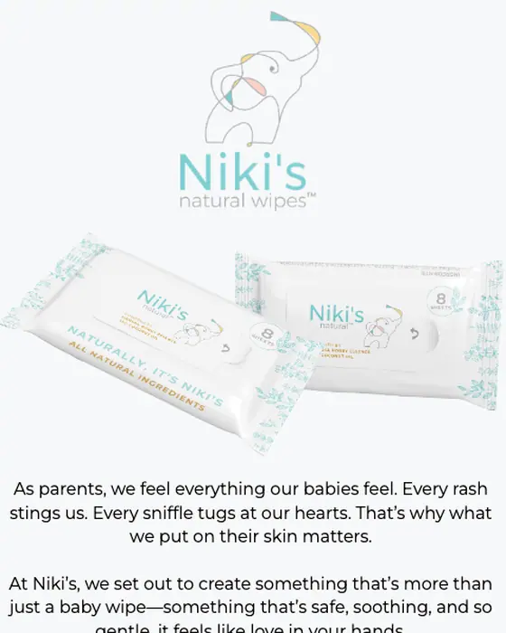 Niki's Natural Wipes promotional email