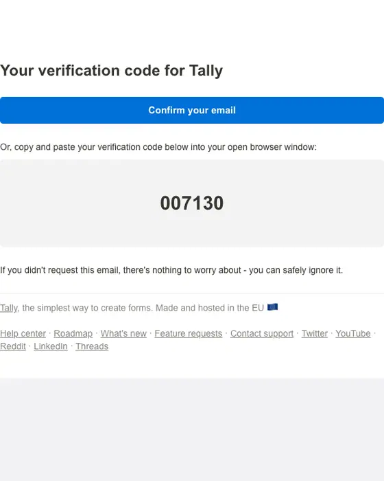 Tally Forms email verification email