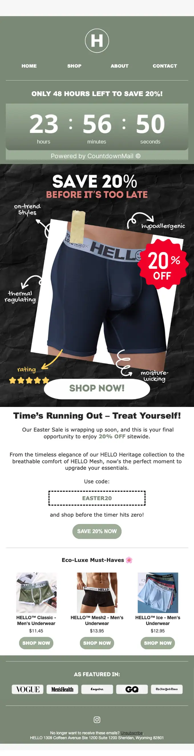 HELLO discount offer email, full length