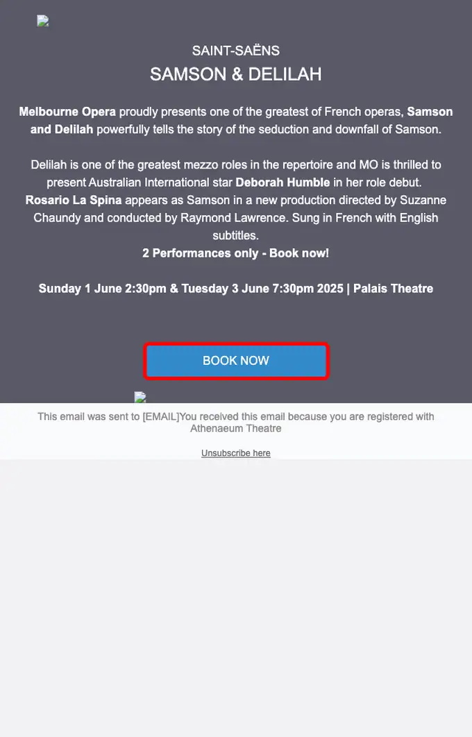 Melbourne Opera promotional email, full length