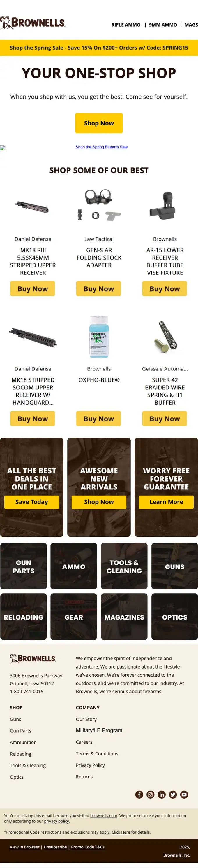 Brownells abandoned cart email, full length