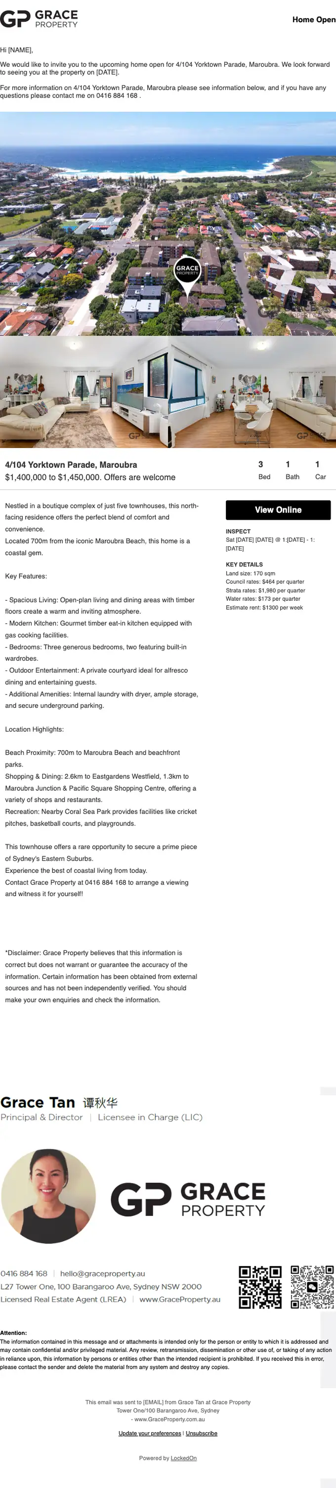 Grace Property event invite email, full length