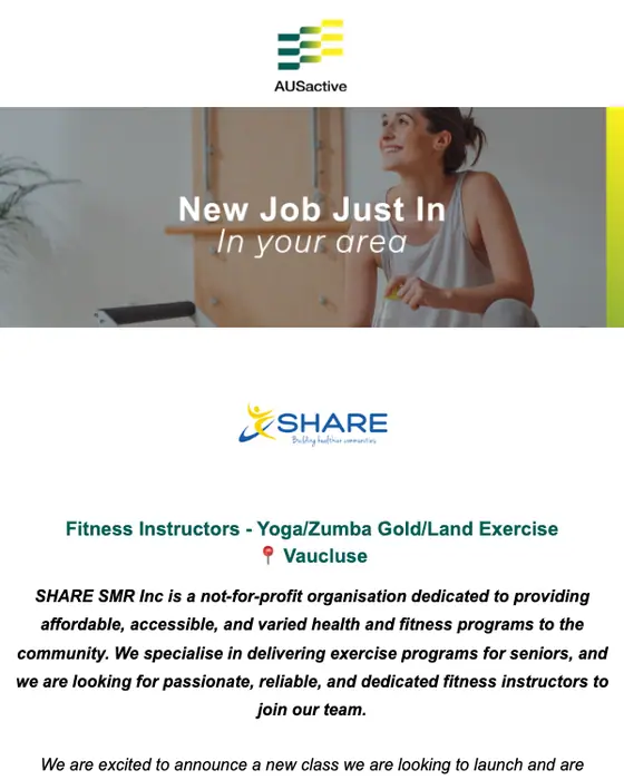 AUSactive job alert email