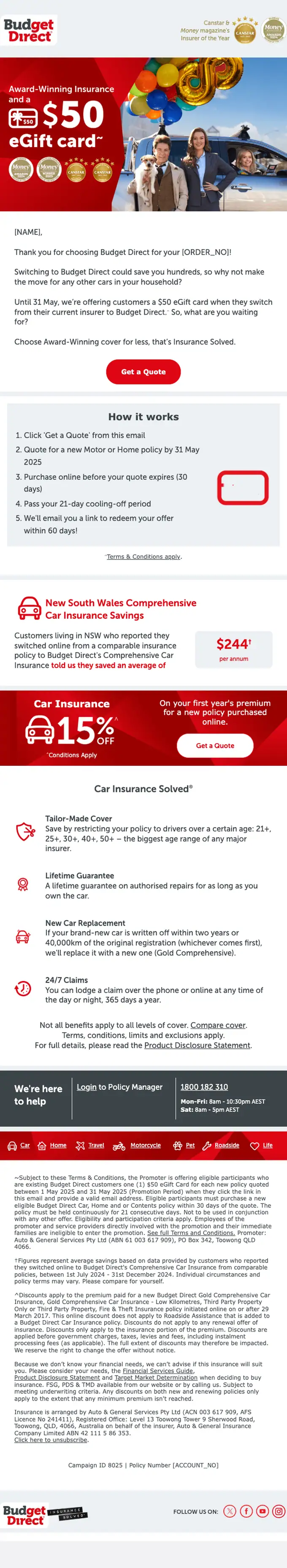 Budget Direct promotional email, full length