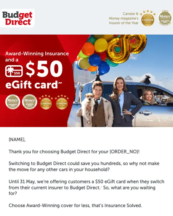 Budget Direct promotional email