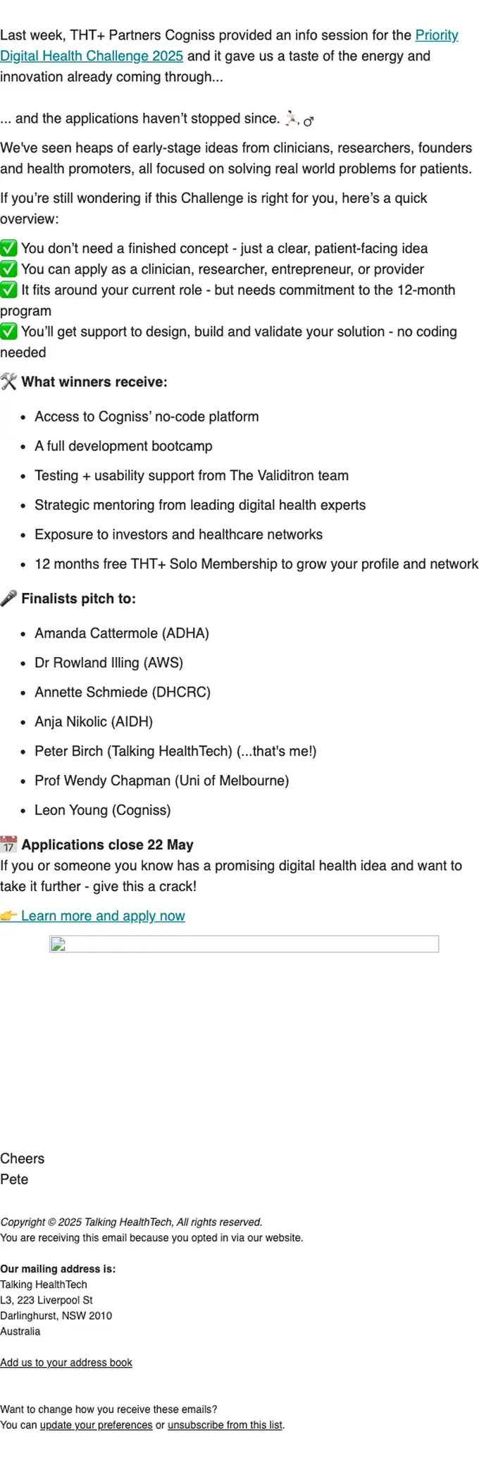 Talking HealthTech event invite email, full length
