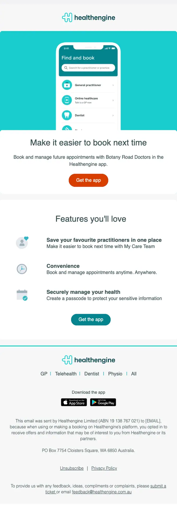 Healthengine promotional email, full length