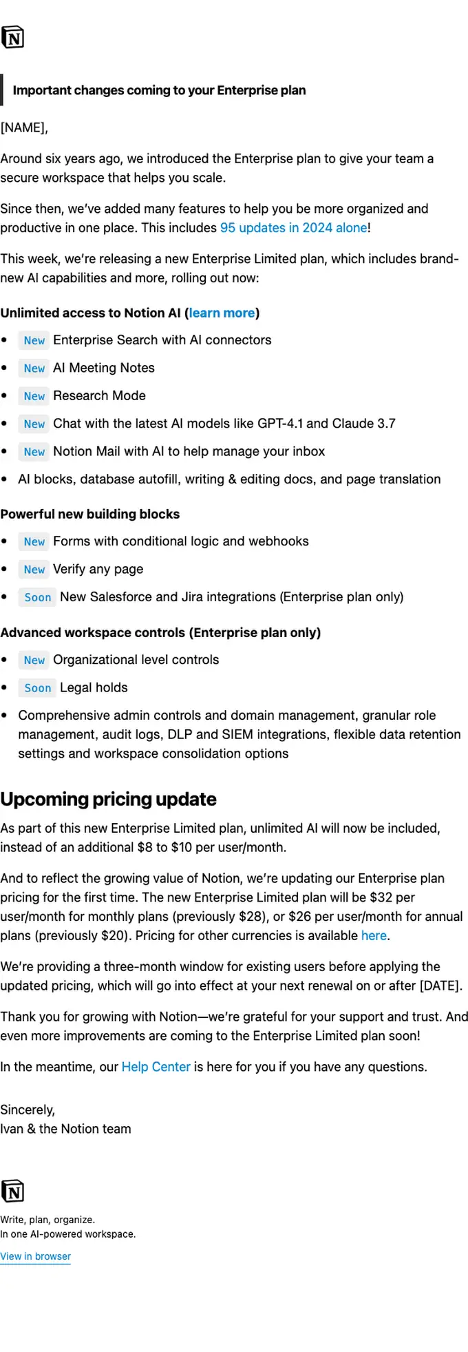 Notion account notice email, full length