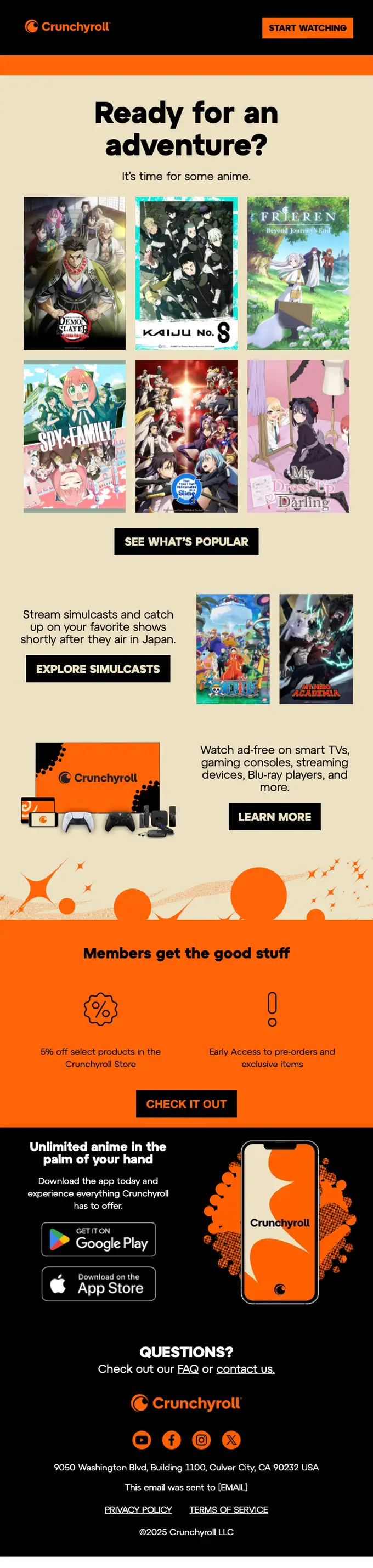 Crunchyroll welcome email, full length