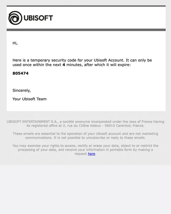 Ubisoft otp email