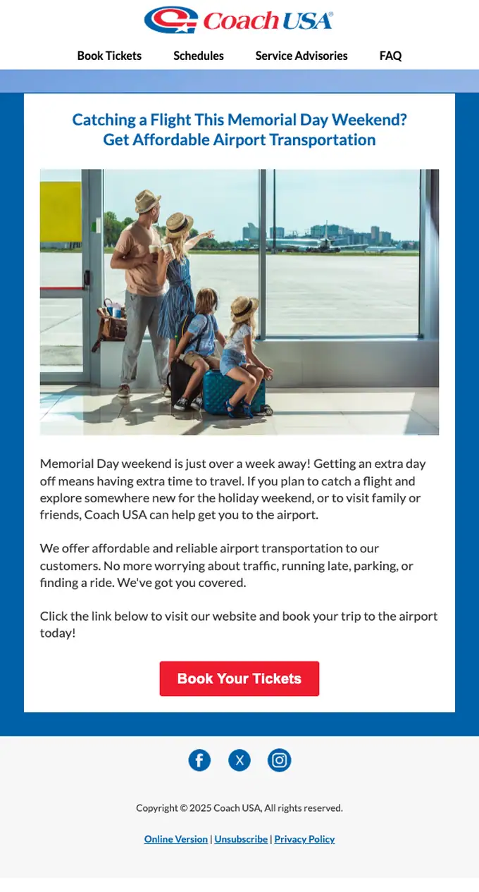 Coach USA promotional email, full length