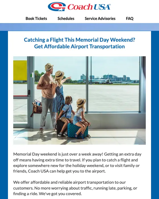 Coach USA promotional email