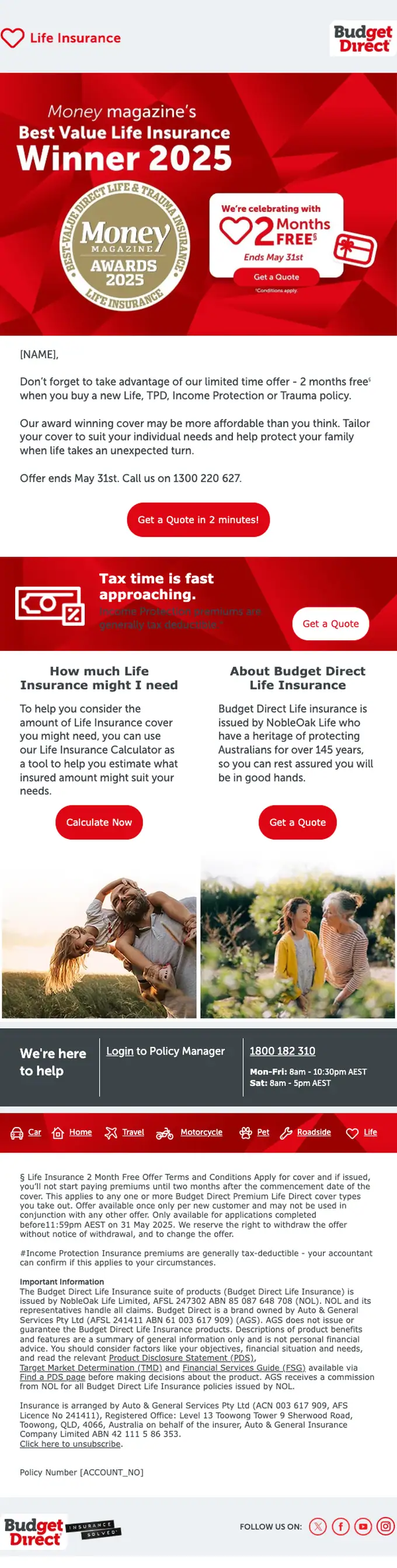 Budget Direct promotional email, full length