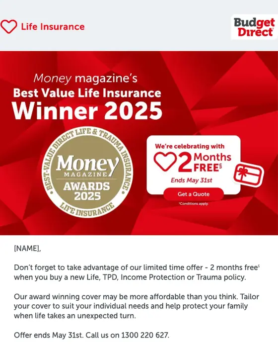 Budget Direct promotional email