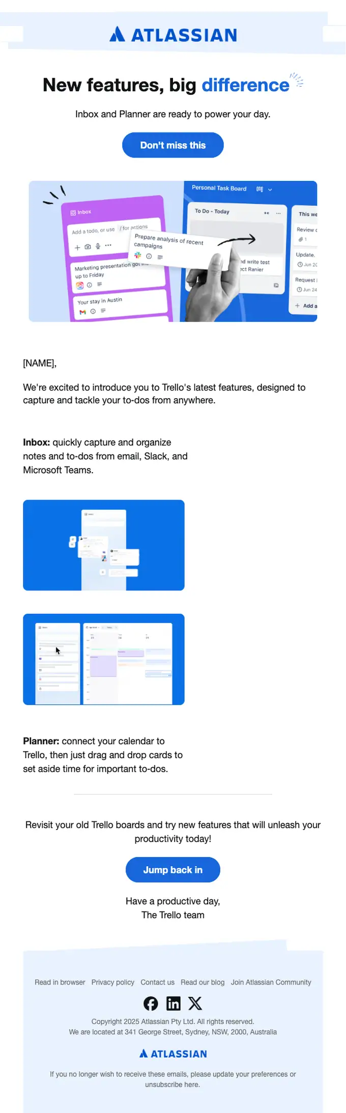 Trello product launch email, full length