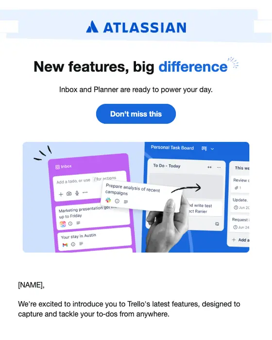 Trello product launch email