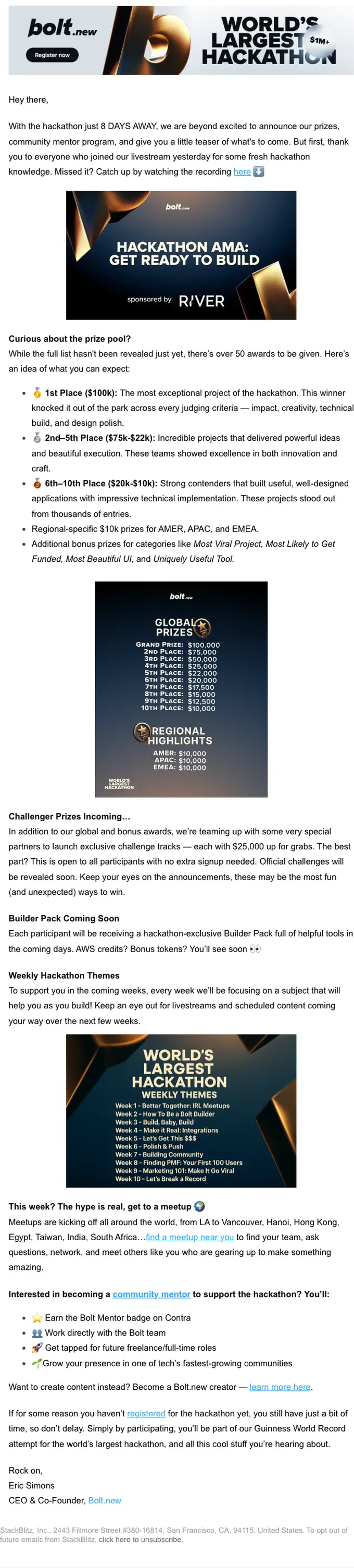 Bolt.new event invite email, full length