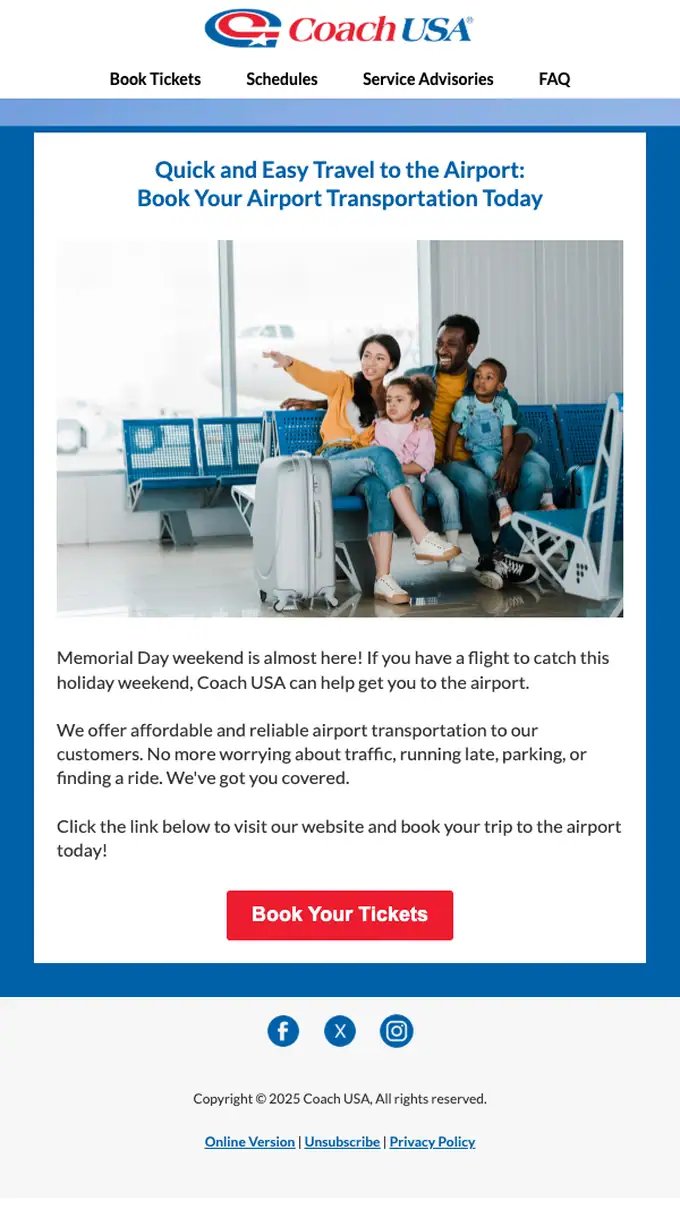Coach USA promotional email, full length