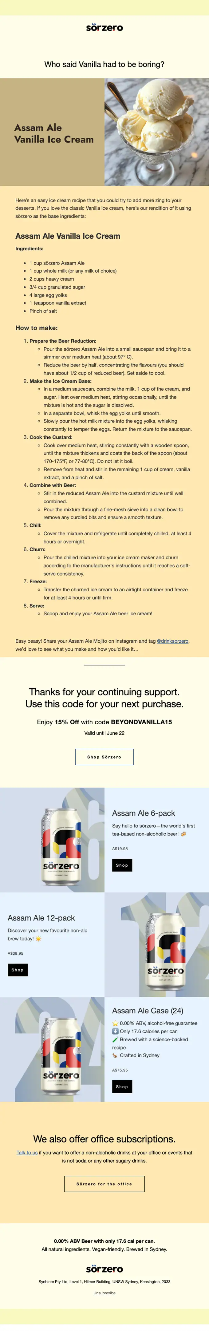 sörzero promotional email, full length