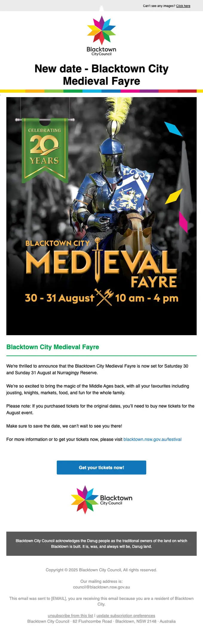 Blacktown City Council event invite email, full length